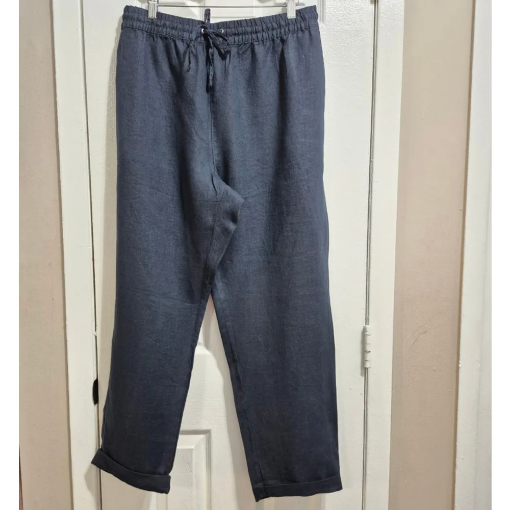 Women's H&M Navy Linen Trousers Plus Size XXL